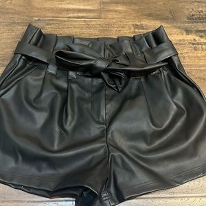 Revamped black faux leather shorts